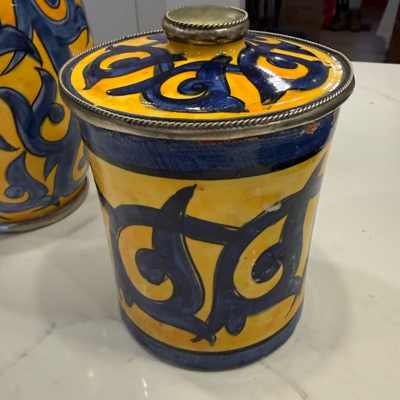 Other - Handcrafted Ceramic Jar with Blue and Yellow Design